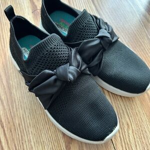 Skechers Black Knit Slip-On Shoes with Bow